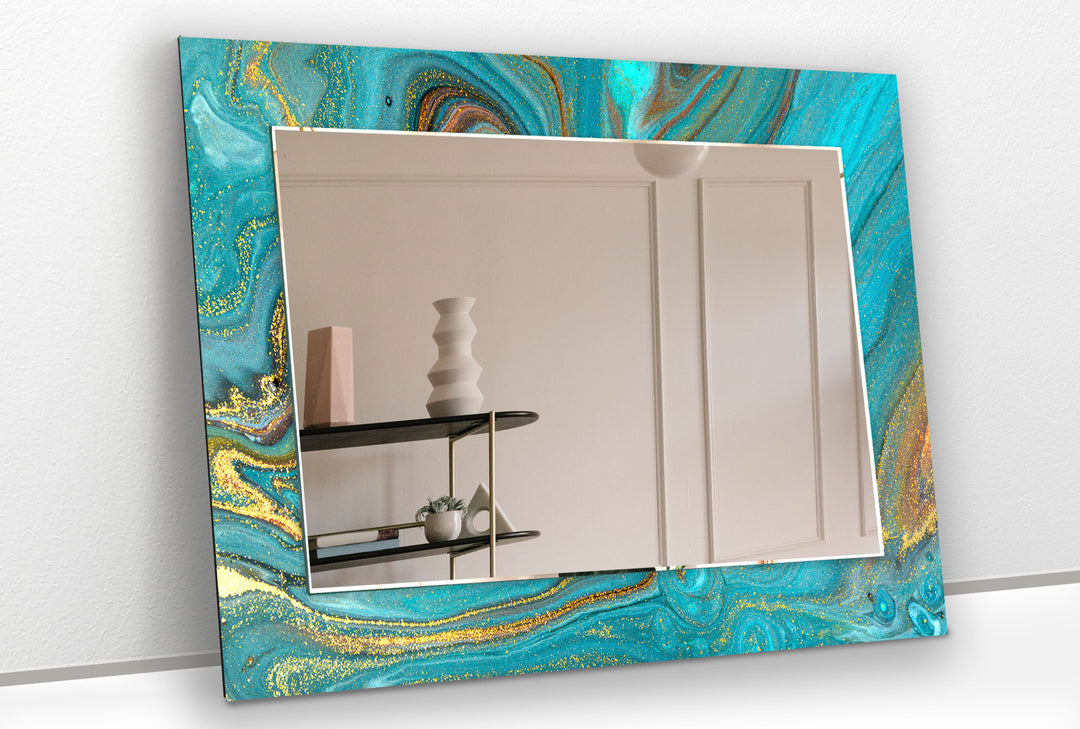 Turquoise & Gold Wall Mirror Wood Mirror
