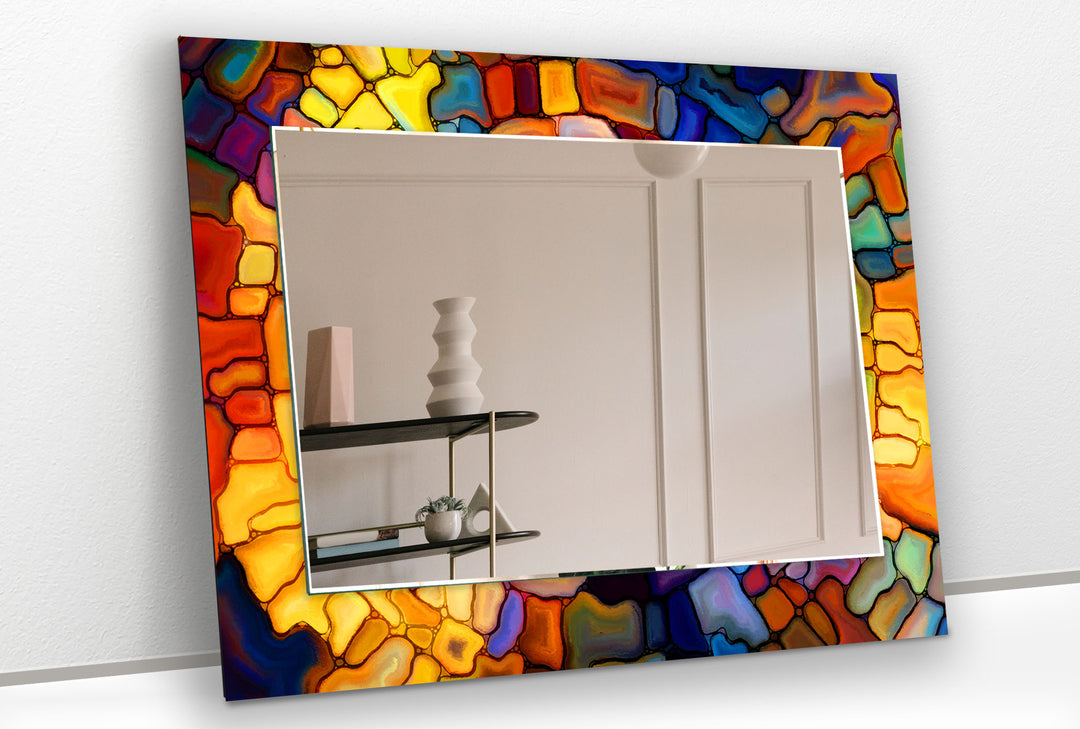 Stained Colored Stones Round Wall Mirror mirror wall art
