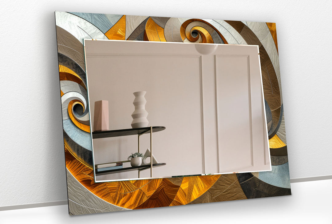 Brown Orange Fractal Wall Mirror Living Room Mirror
