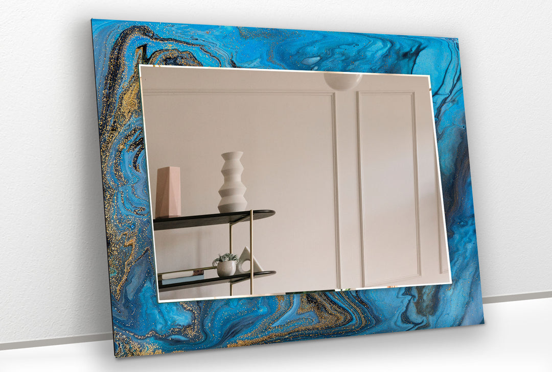 Blue Golden Epoxy Design Wall Mirror Entryway Wall Mirror
