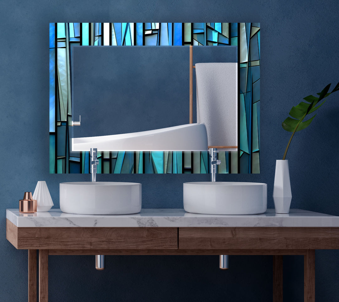 Blue Stained 3D Wall Mirror Decorative Mirror
