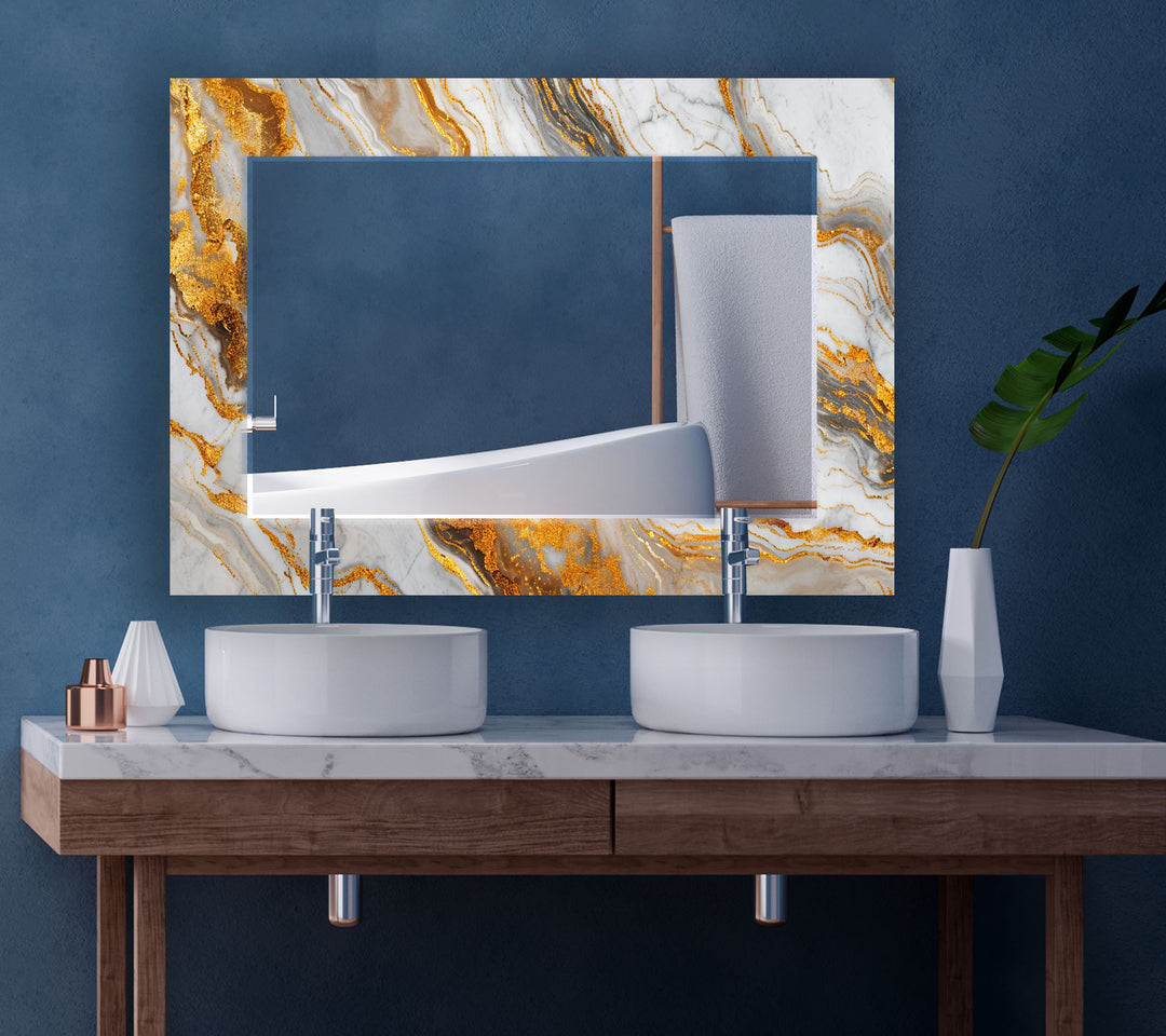 Gold & White Marble Wall Mirrors backlit mirror
