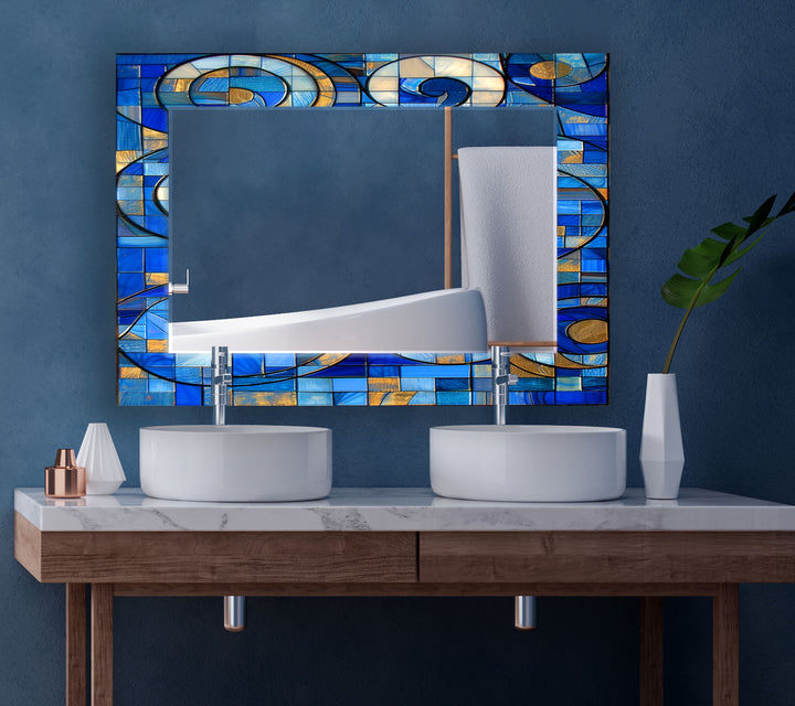 Geometric Blue Wall Mirror dining room mirror
