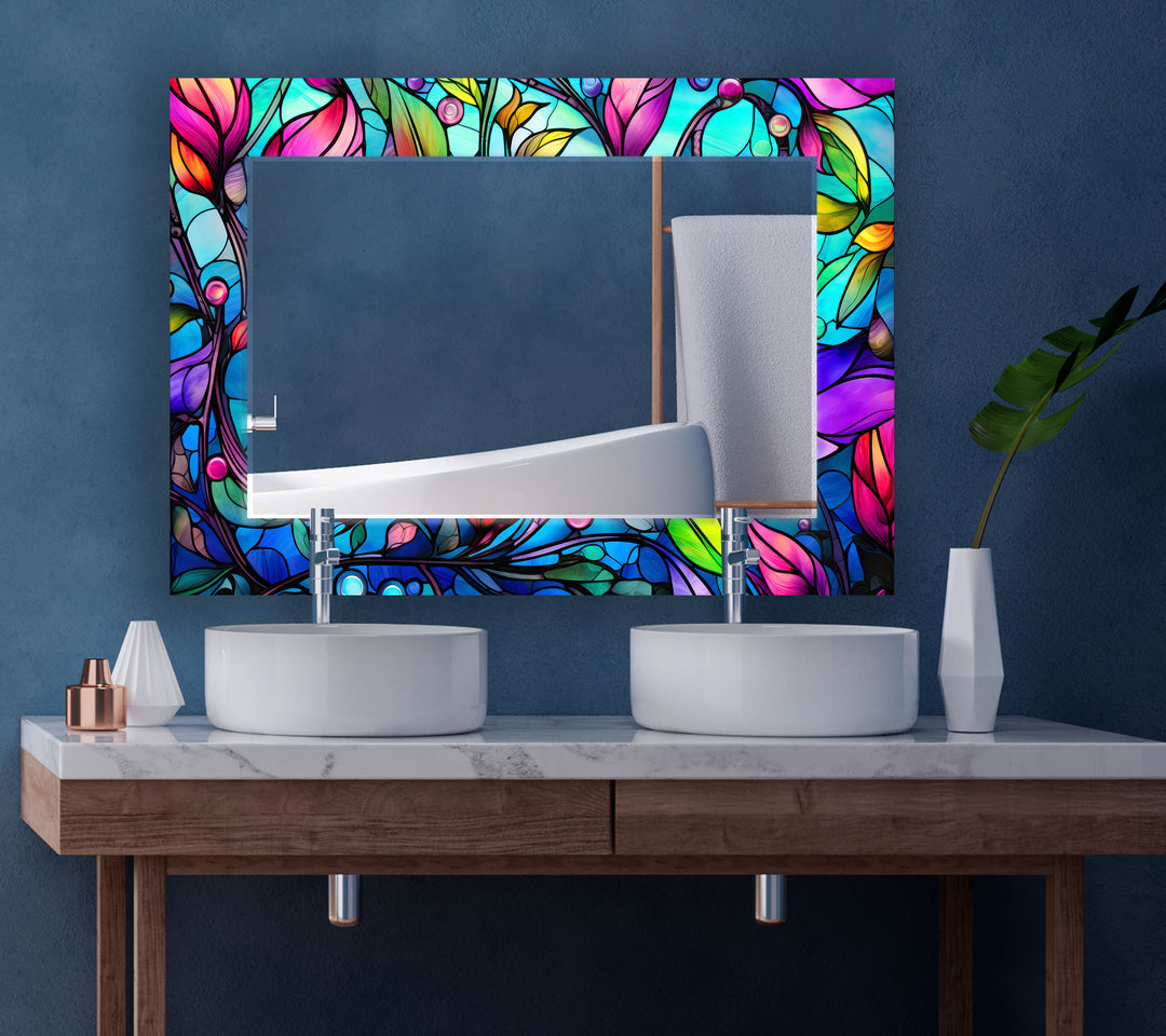 Colorful Flowers Stained Wall Mirrors Stained Glass Mirror
