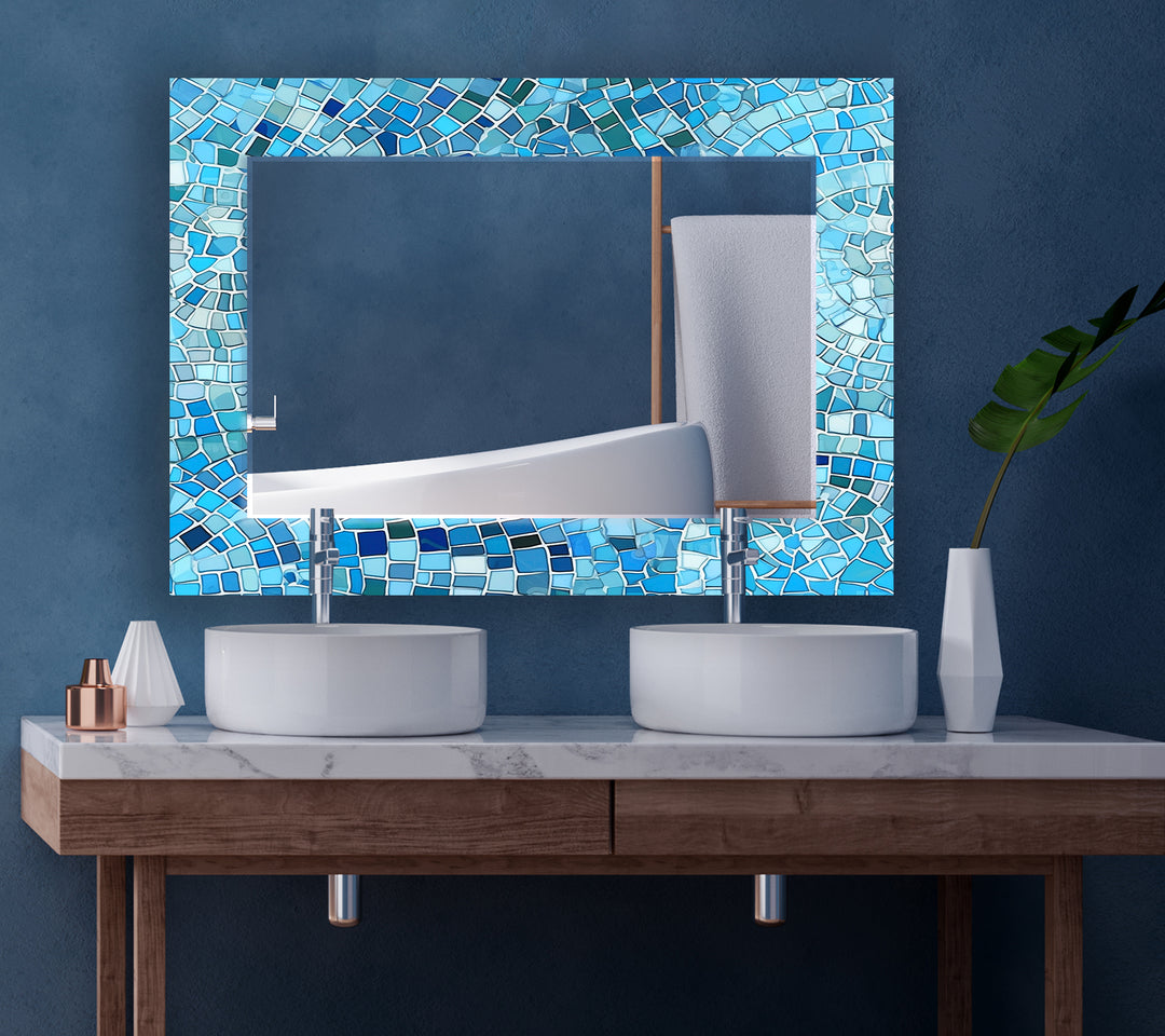 Blue Mosaic Stones Wall Mirror Huge Mirror
