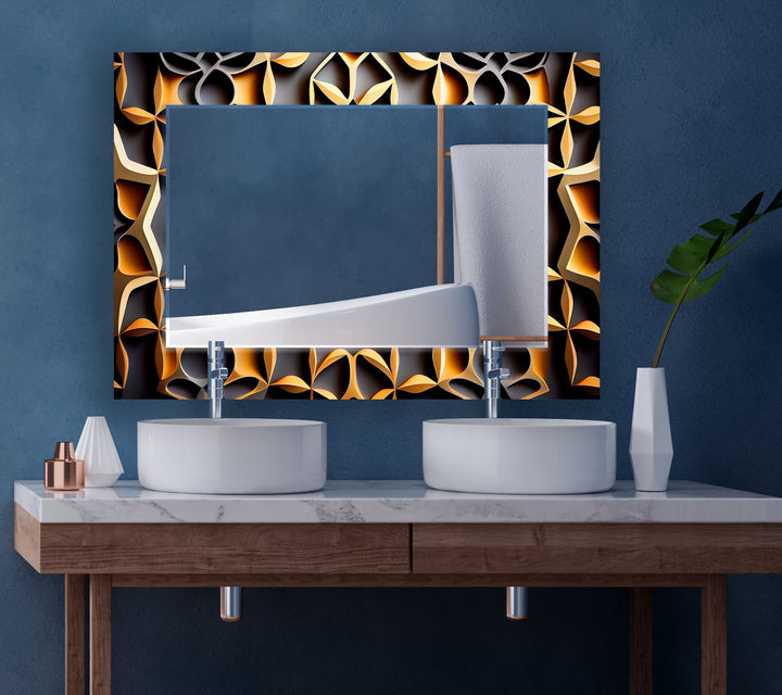 Black & Gold Abstract Wall Mirror Marble Mirror
