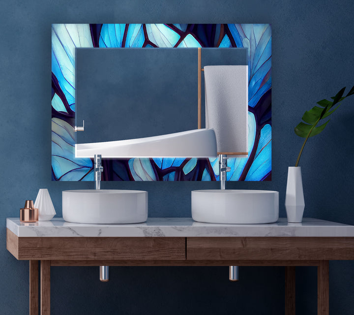 Blue and White Stained Wall Mirrors modern mirror
