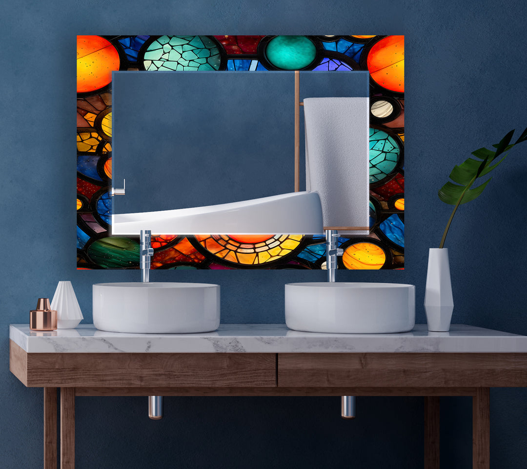 Orange and Blue Rounds Wall Mirror