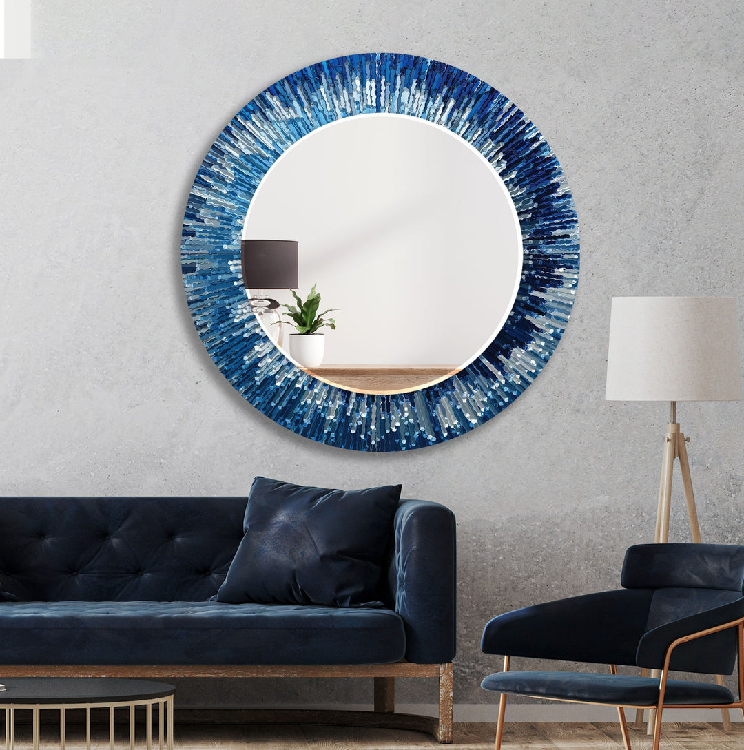 Blue White Splash Round Wall Mirror biggest wall mirror
