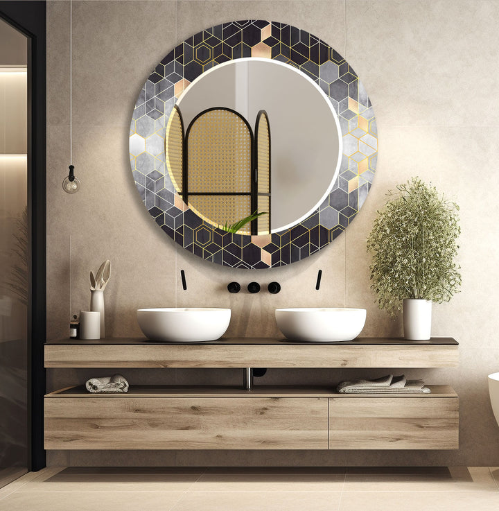 Grey Hexagon Wall Mirror dining room mirror
