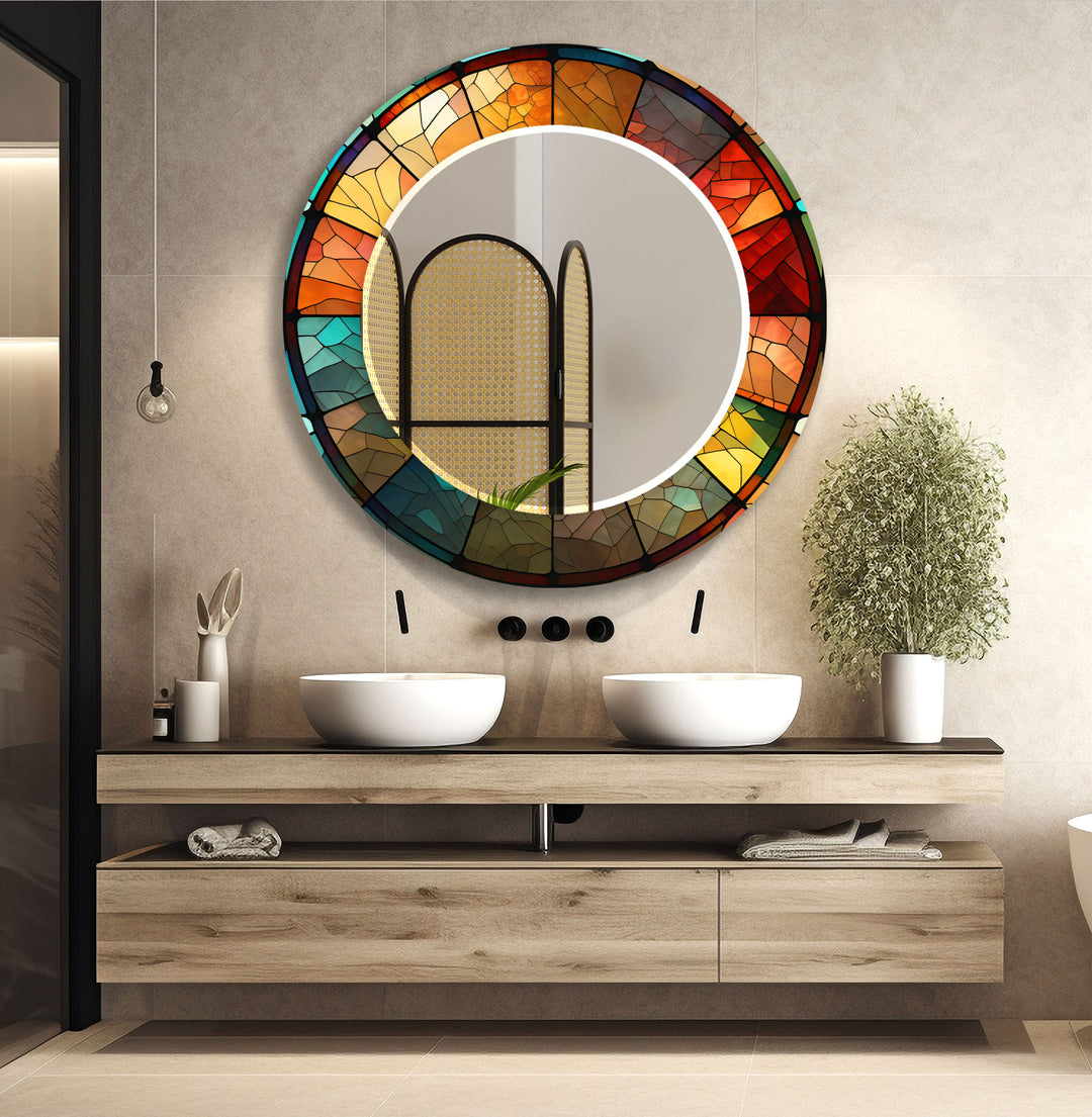 Orange Stained Circle Wall Mirrors Rectangle Mirror
