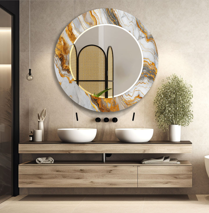 Gold & White Marble Wall Mirrors bathroom mirror with lights
