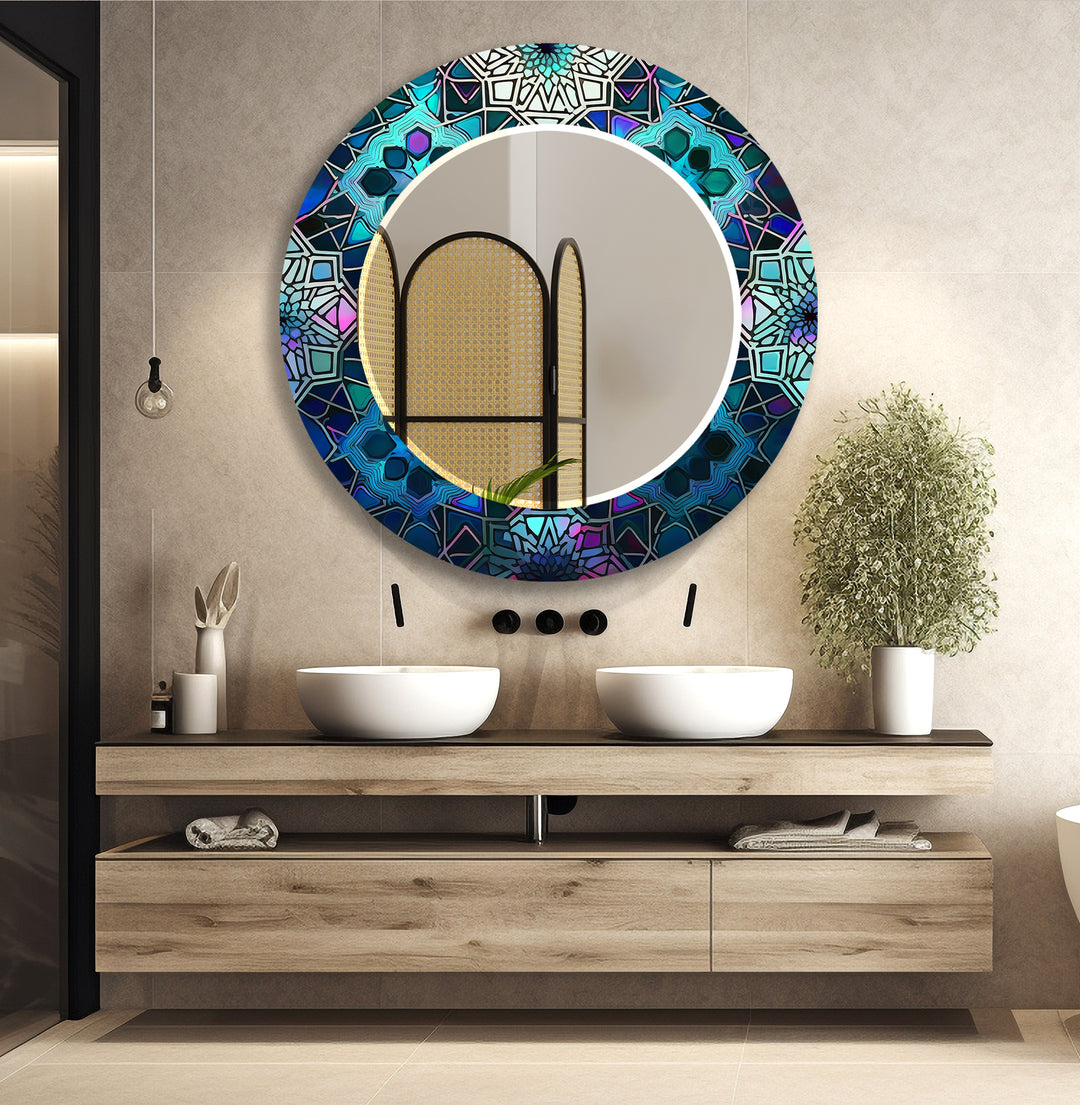 Dark Blue Design Abstract Wall Mirror Bathroom Wall Mirror
