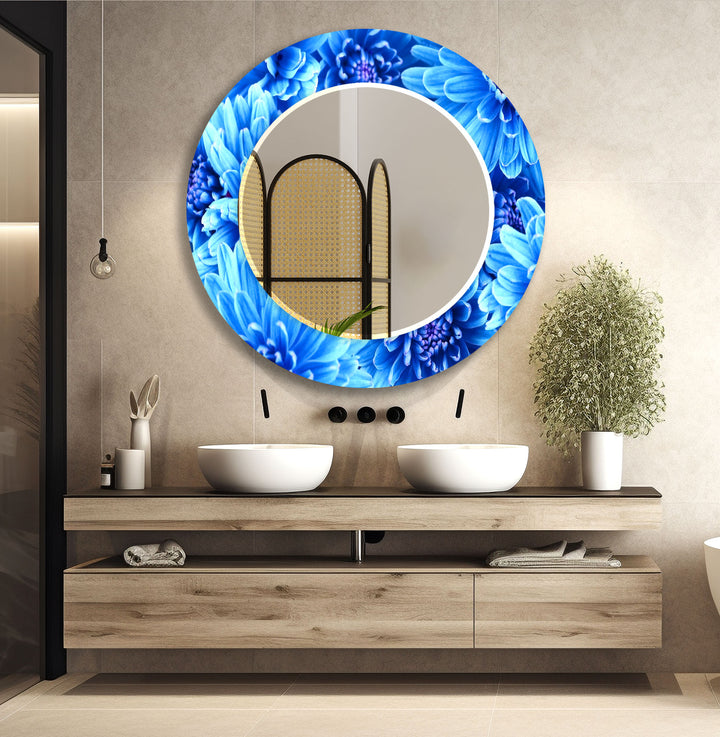 Vivid Blue Flowers Wall Mirror Red Mirror
