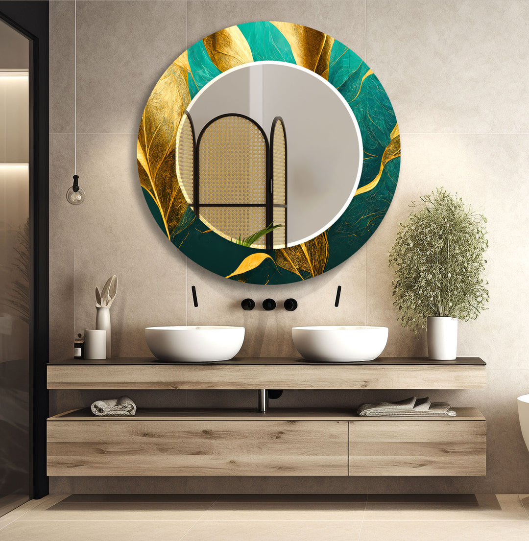 Green and Gold Abstract Wall Mirror gold floor mirror
