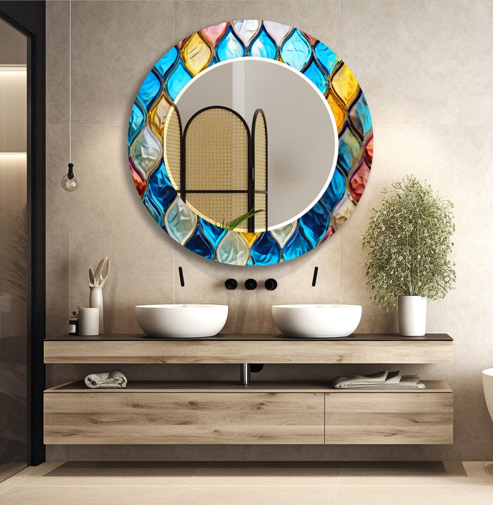 Blue Mosaic Stones Wall Mirrors Bedroom Mirror
