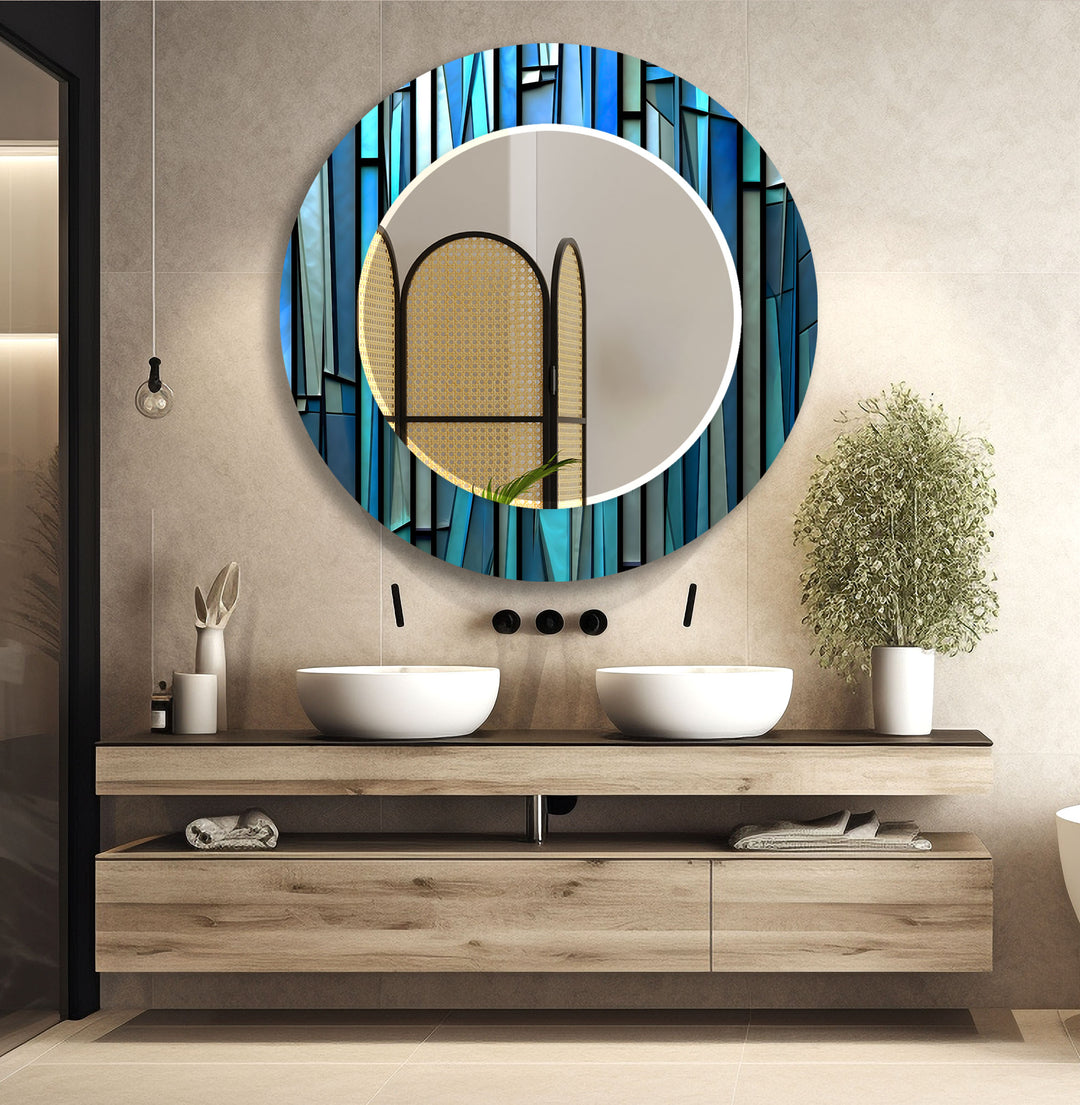 Blue Stained 3D Wall Mirror Gold Mirror
