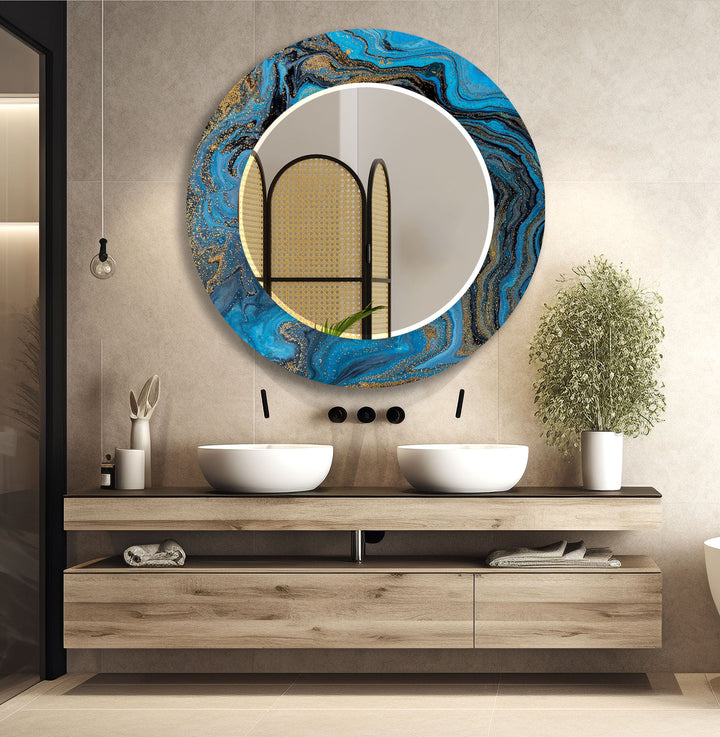 Blue Golden Epoxy Design Wall Mirror Square Wall Mirror
