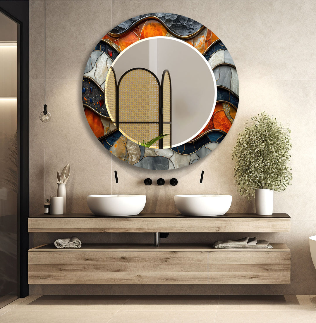 Marble Effect Orange Abstract Wall Mirror Marble Wall Mirror
