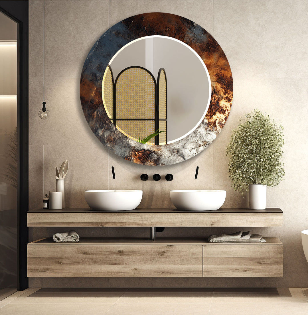 Bronze & Silver Abstract Wall Mirror Round Wall Mirror
