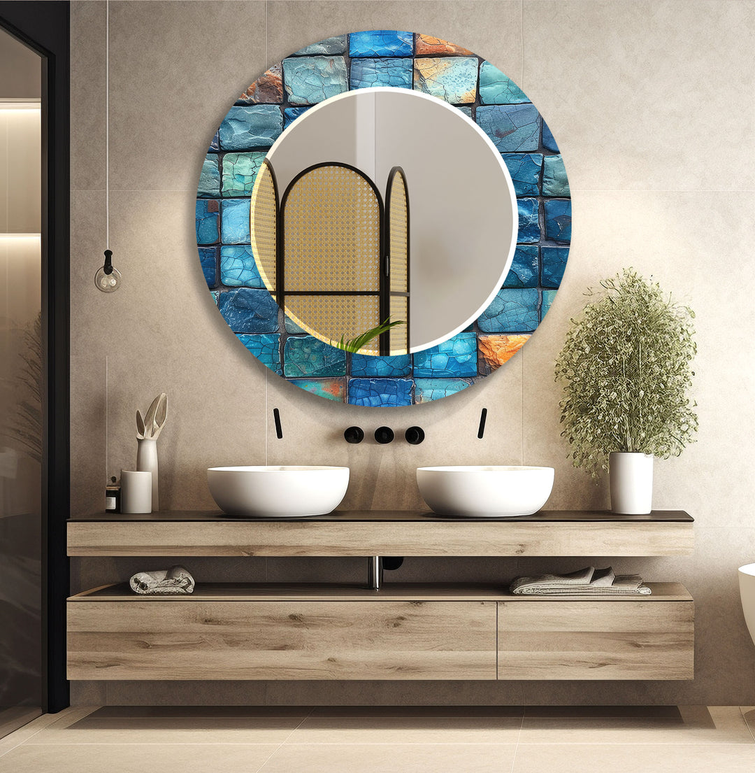 Blue Bricks Wall Mirror large living room mirror
