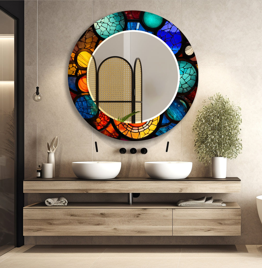 Orange and Blue Rounds Wall Mirror