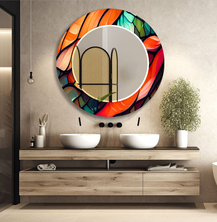 Orange & Green Round Wall Mirror Small Wall Mirror
