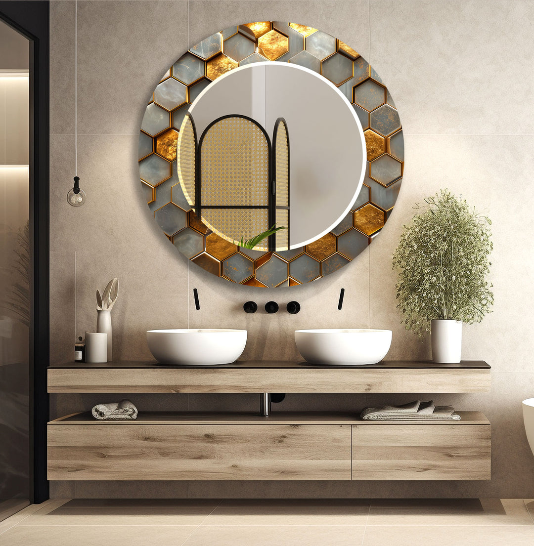 Hexagon Pattern With Gold Detail Wall Mirror Decorative Wall Mirror
