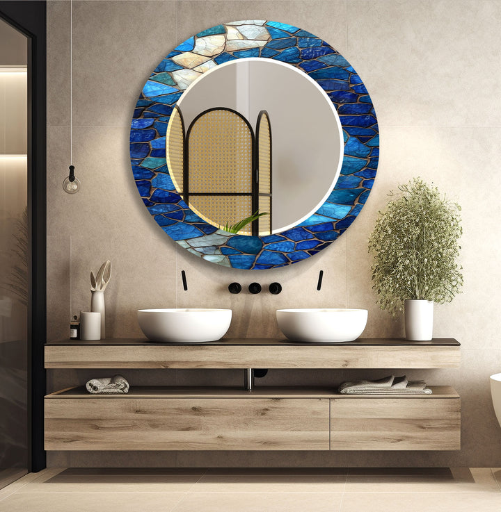 Dark Blue Mosaic Stones Wall Mirror Decorative Mirror
