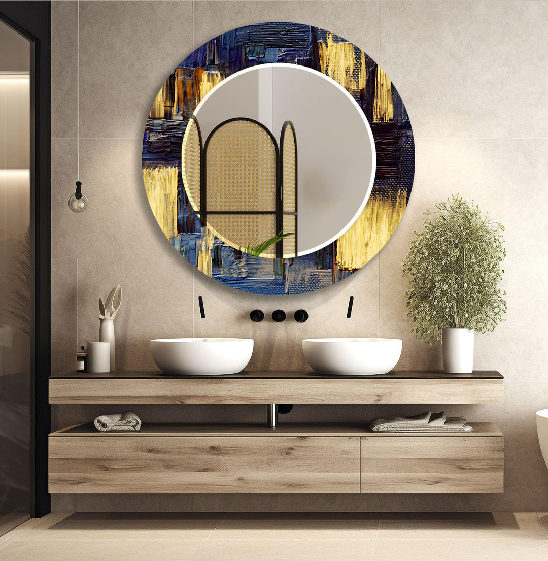 Blue & Yellow Painting Wall Mirror gold mirror
