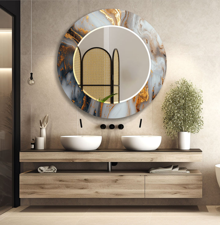 Golden Details White Marble Wall Mirror  gold floor mirror
