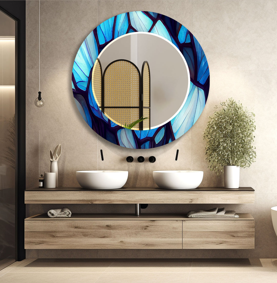 Blue and White Stained Wall Mirrors led mirrors
