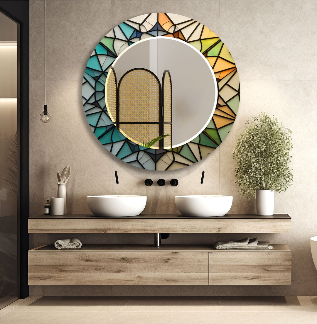 Blue and Yellow Stained Wall Mirrors Decorative Wall Mirror
