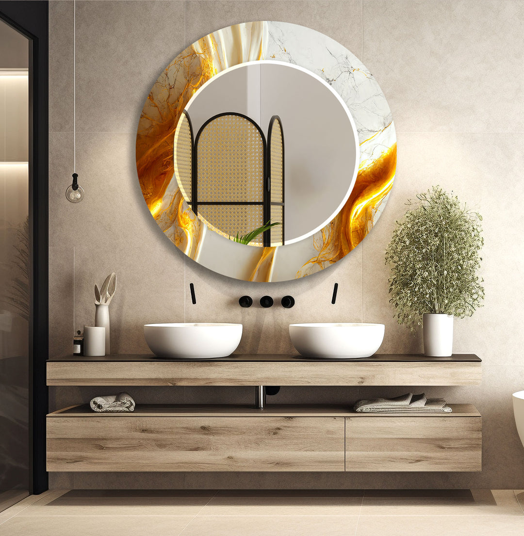 Golden Transition Marble Wall Mirror Bedroom Mirror
