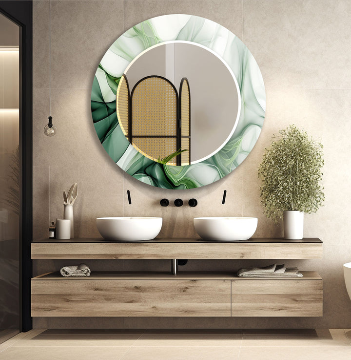 Green White Abstract Wall Mirrors mirrors in black
