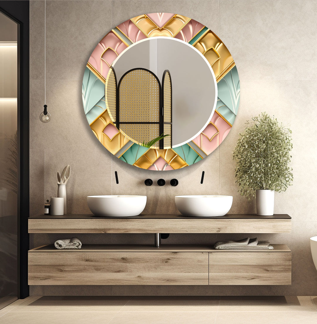 Geometrical Shapes Mosaic Round Wall Mirror Abstract Mirror
