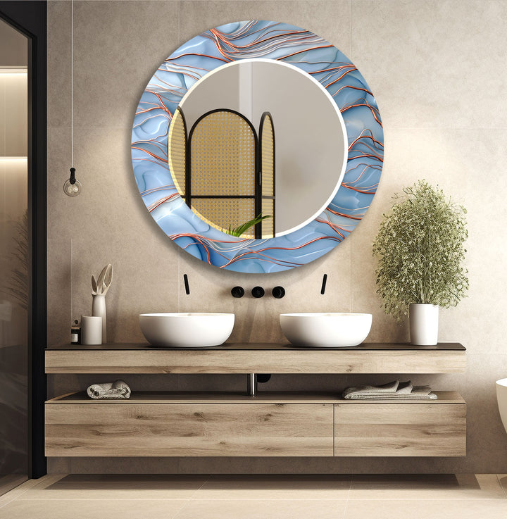 Silver & Orange Round Wall Mirror Abstract Wall Mirror
