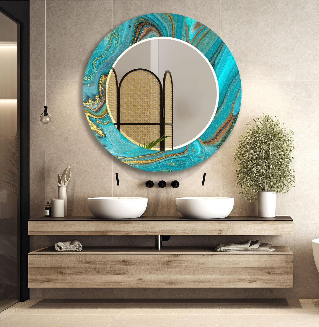 Turquoise & Gold Wall Mirror Living Room Wall Mirror
