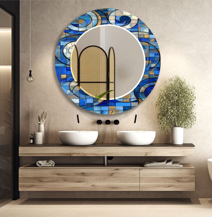 Geometric Blue Wall Mirror Framed Mirror
