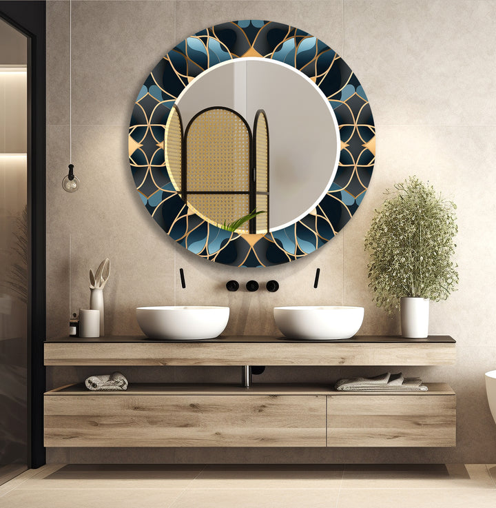 Dark Blue Leaves Wall Mirror mirror wall art
