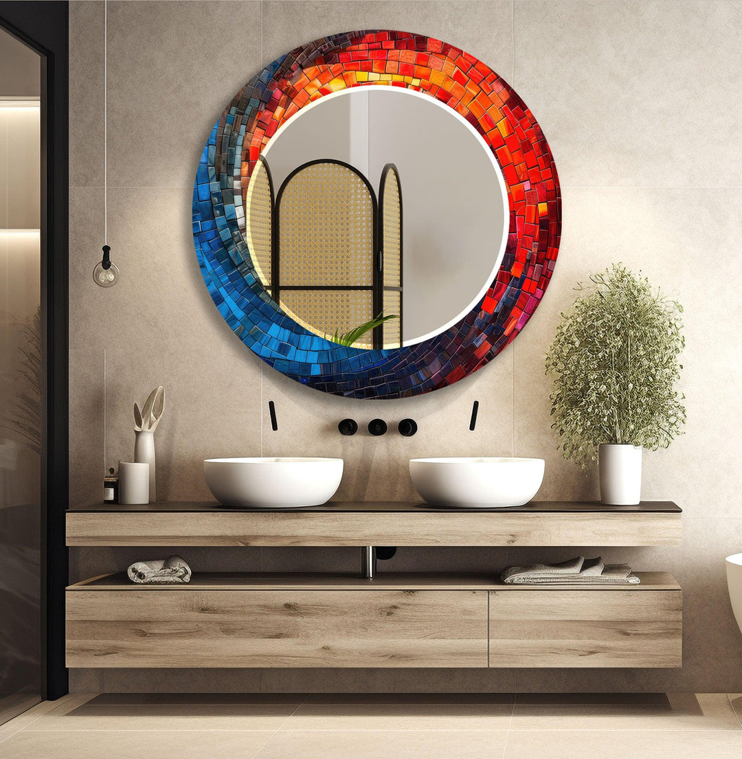 Red and Dark Blue Mosaic Wall Mirror big mirror
