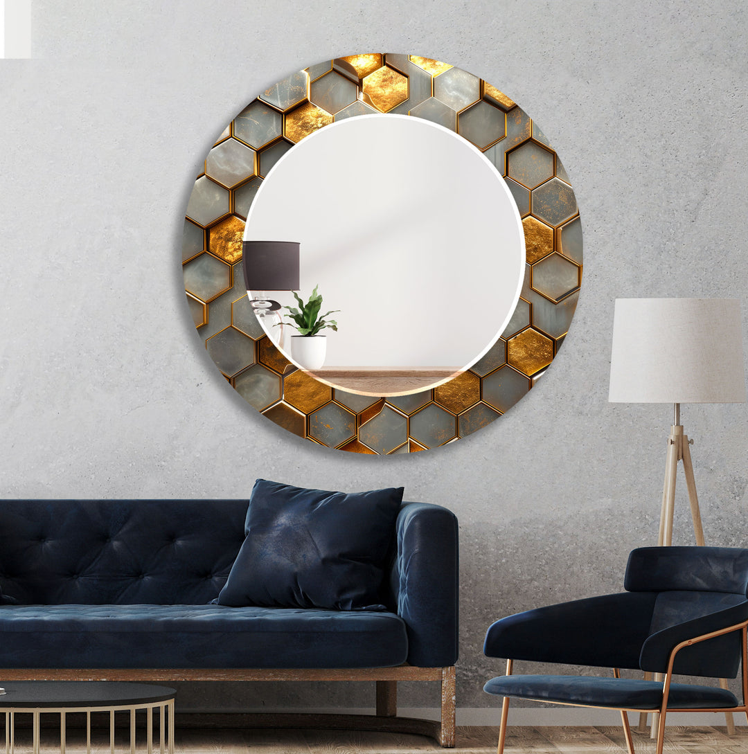 Hexagon Pattern With Gold Detail Wall Mirror Bedroom Mirror
