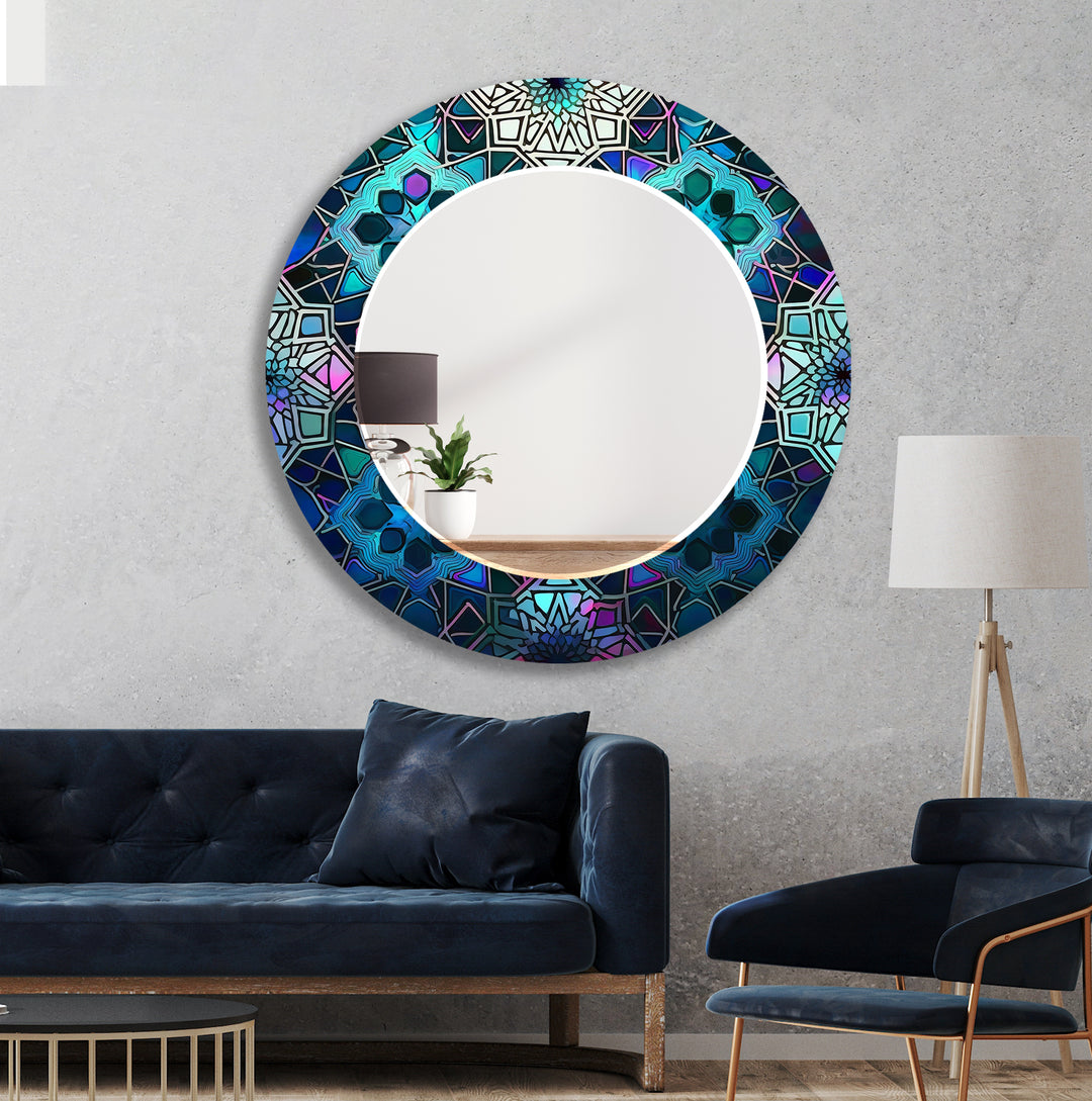 Dark Blue Design Abstract Wall Mirror Bedroom Wall Mirror
