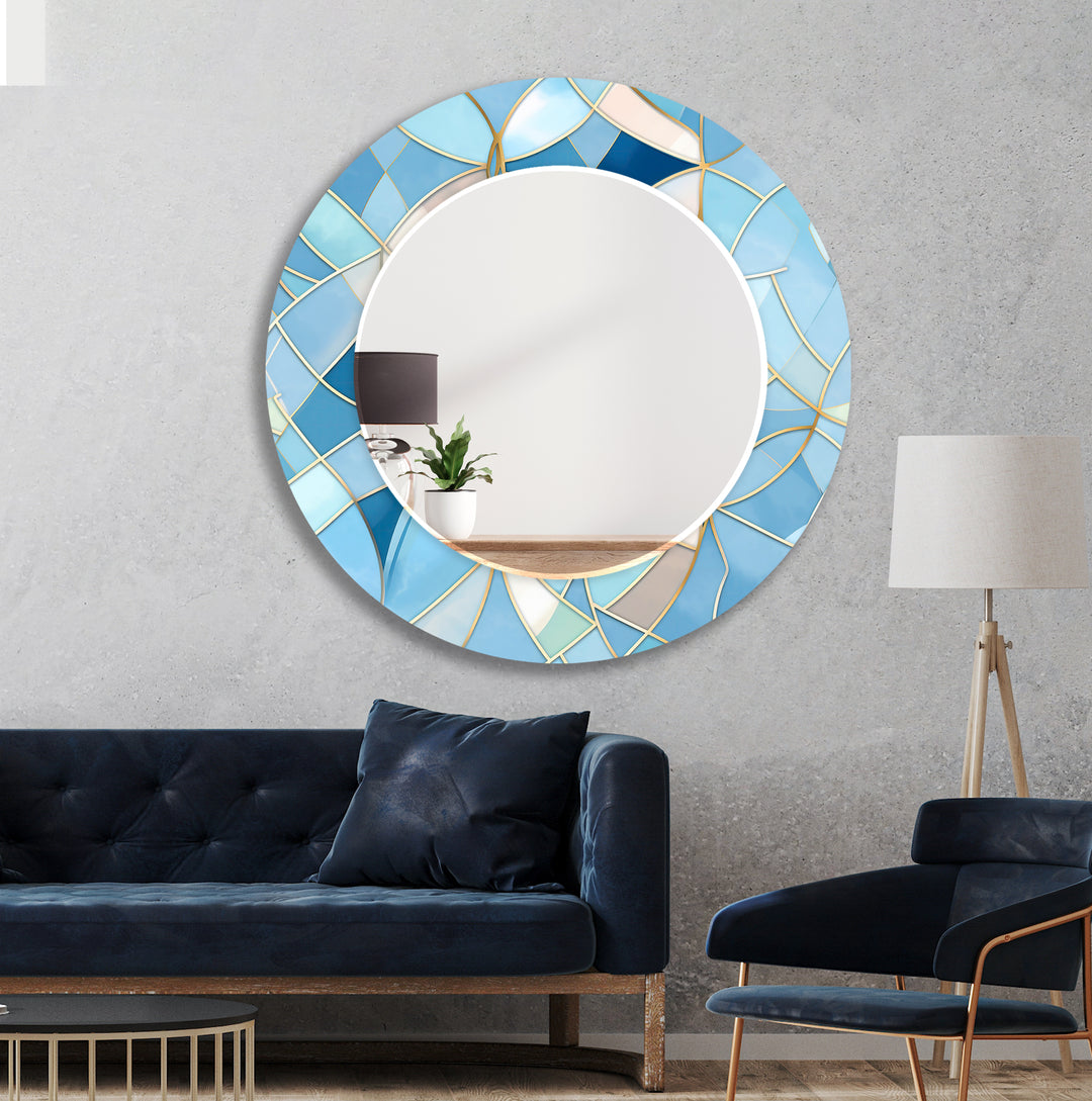 Light Blue Stained Details Wall Mirror Blue Wall Mirror
