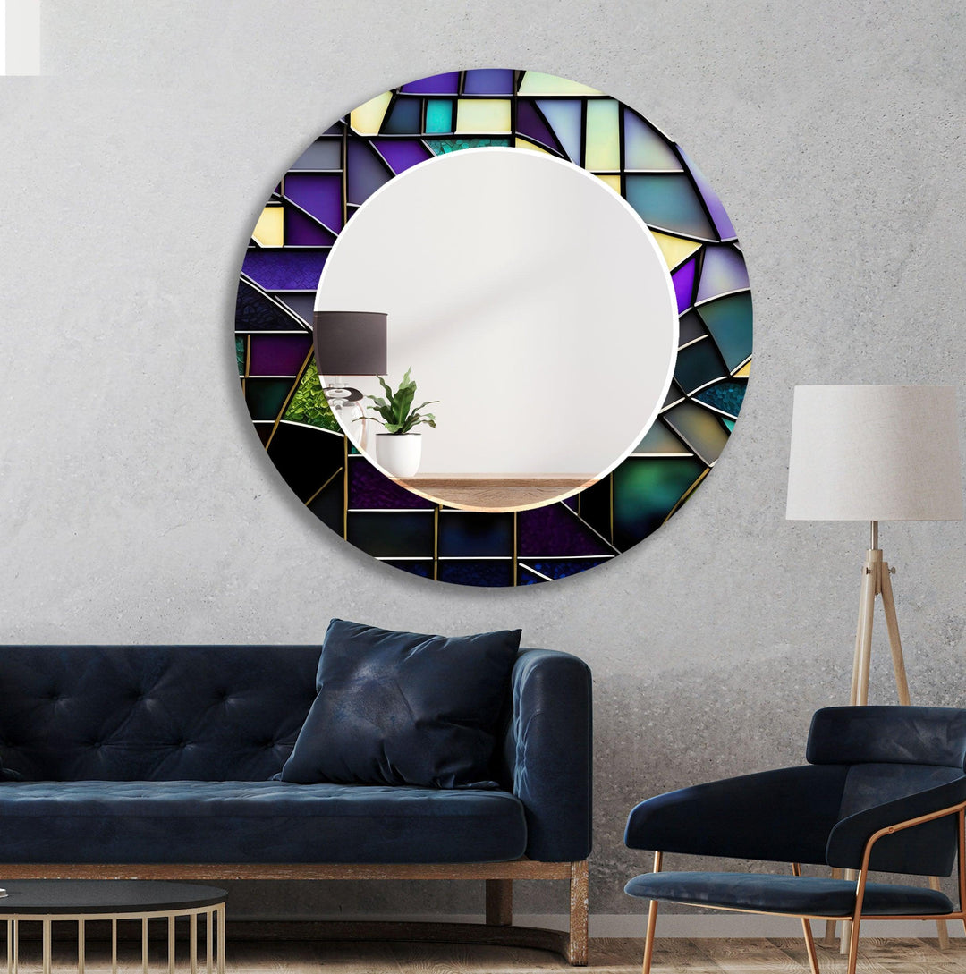 Purple and Black Stained Wall Mirror Round Wall Mirror
