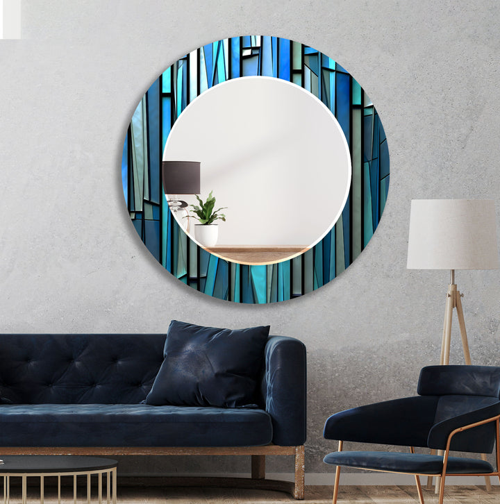 Blue Stained 3D Wall Mirror Long Mirror
