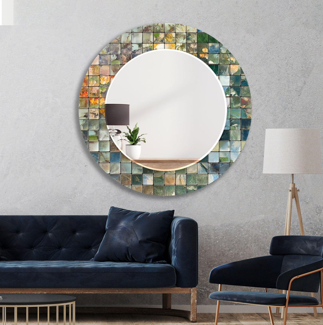 Green & White Mosaic Wall Mirror Blue Wall Mirror
