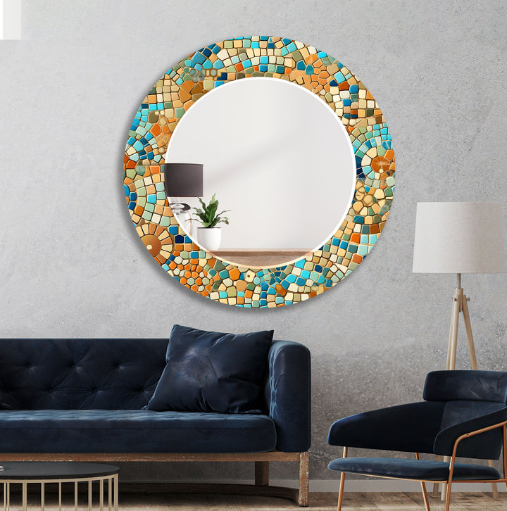 Beige and Blue Mosaic Wall Mirror Blue Wall Mirror
