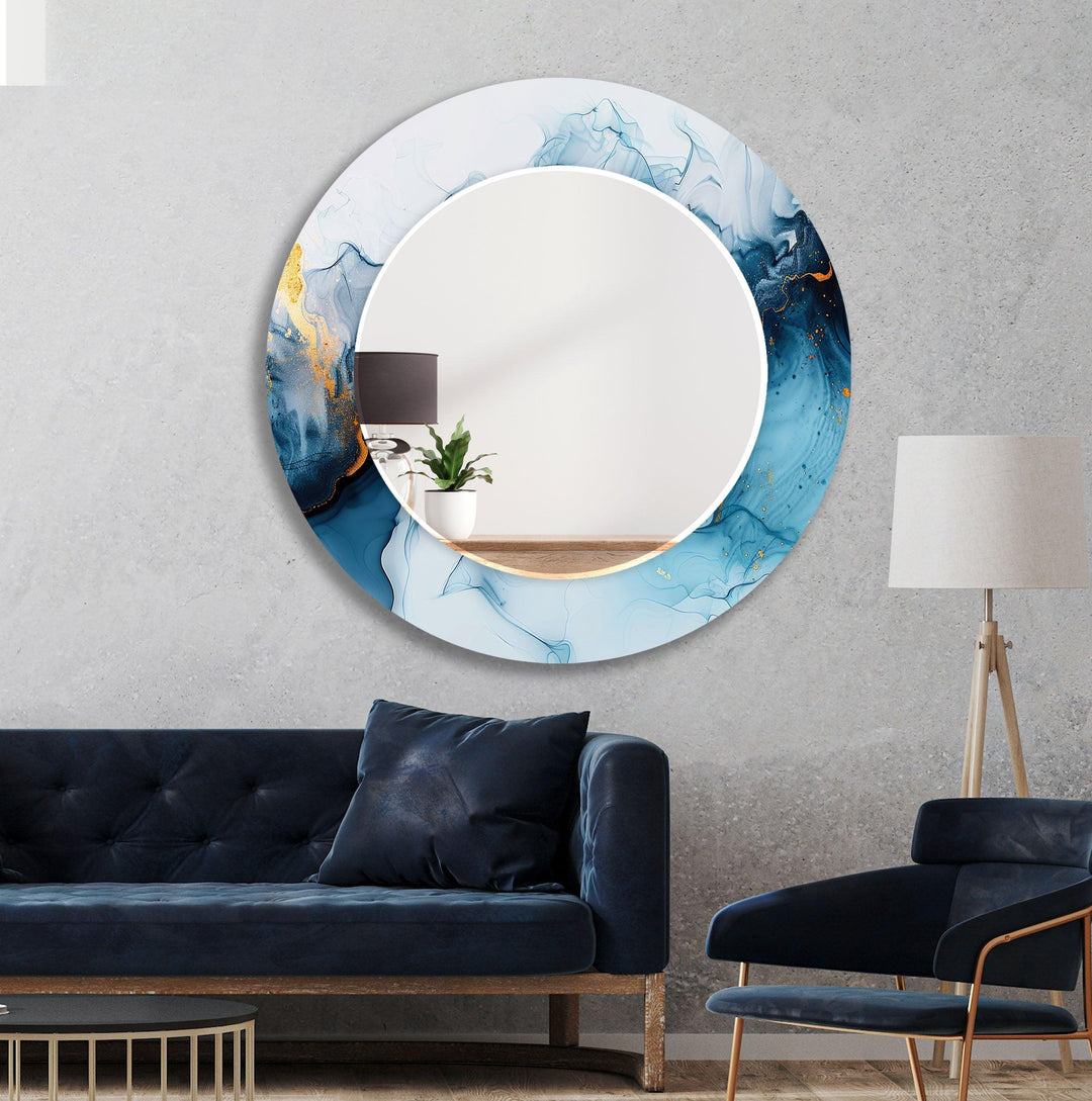 Blue Alcohol Ink Abstract Wall Mirror living room mirror
