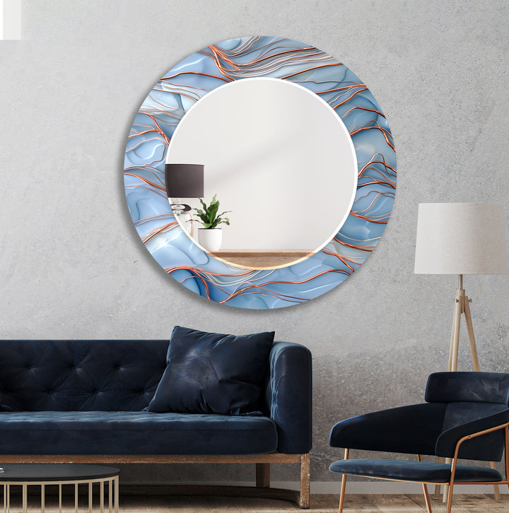 Silver & Orange Round Wall Mirror Mosaic Wall Mirror
